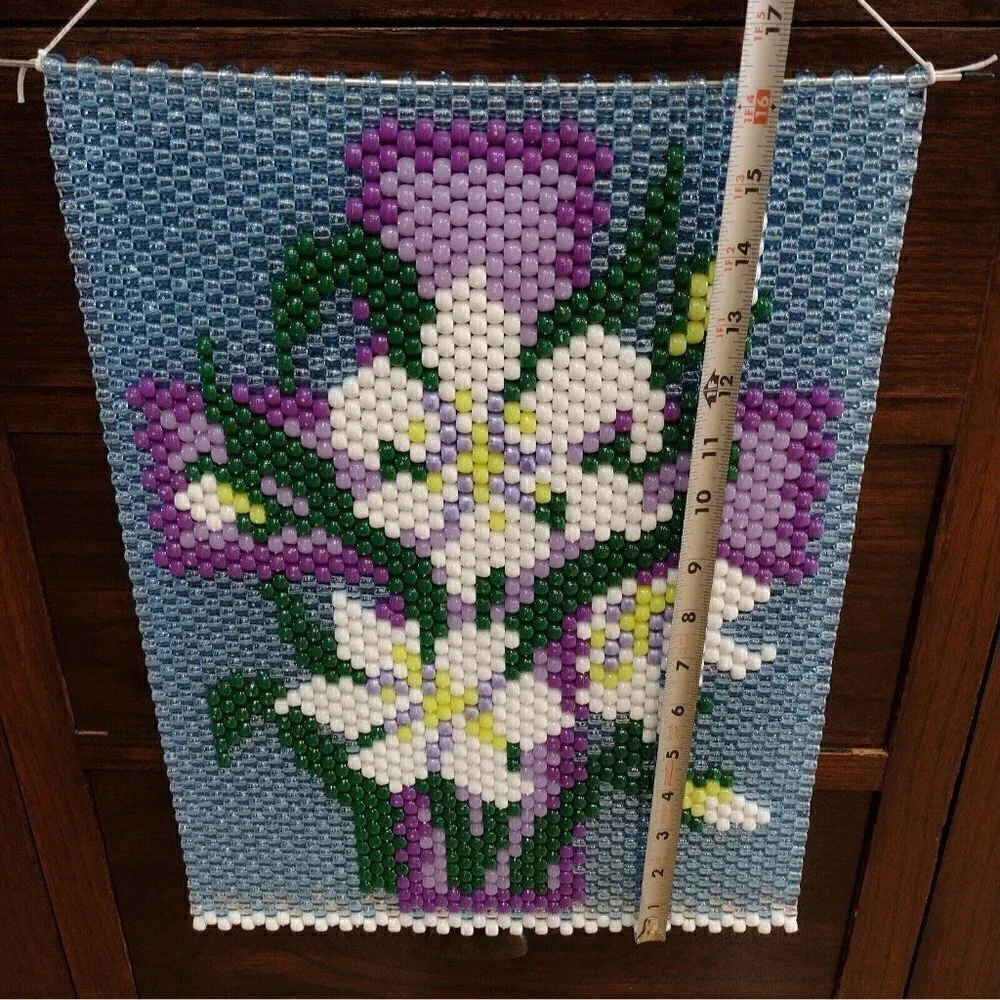 Handmade Beaded Artwork Cross Lily Floral Wall Hanging/Suncatcher Easter Decor